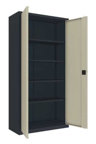 szafa metalowa grafitowo-beżowa otwarta